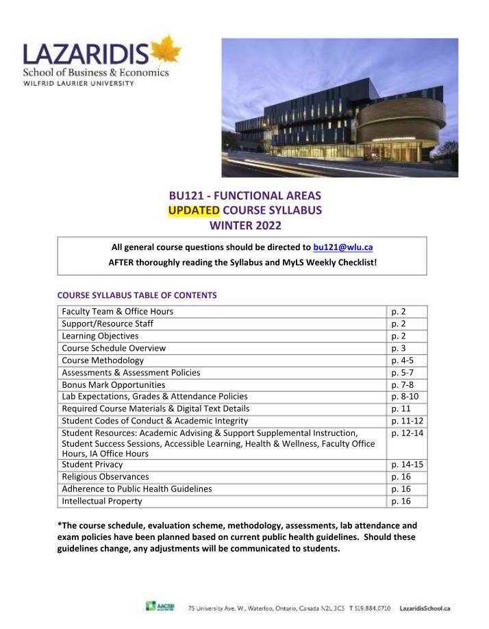BU121 Winter 2022 Syllabus, Schedule, and Policies