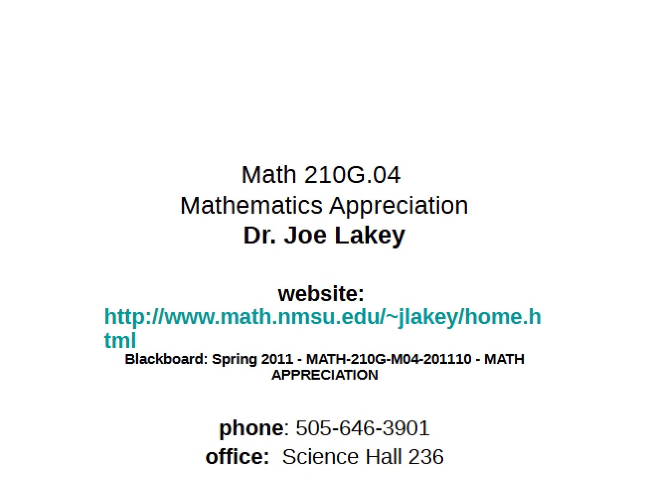 Principles of Mathematics Appreciation