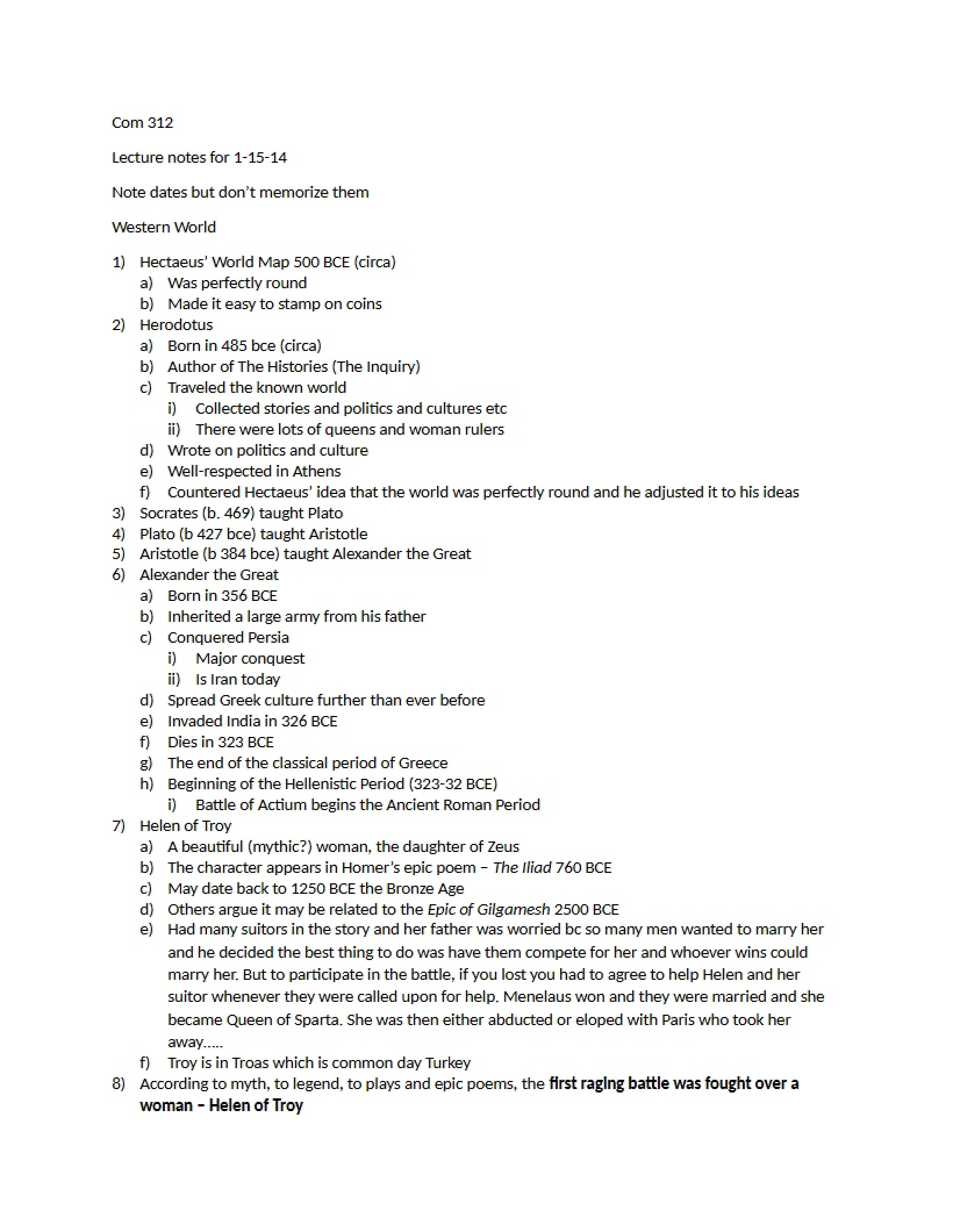 Notes from Jan 15