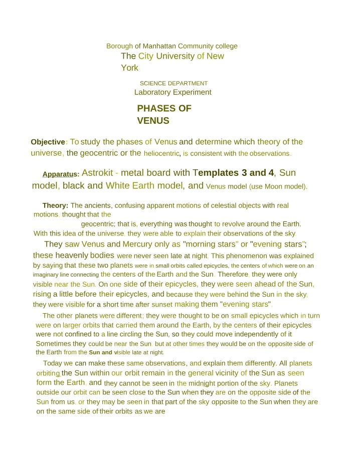 Phases of Venus - Geocentric versus Heliocentric