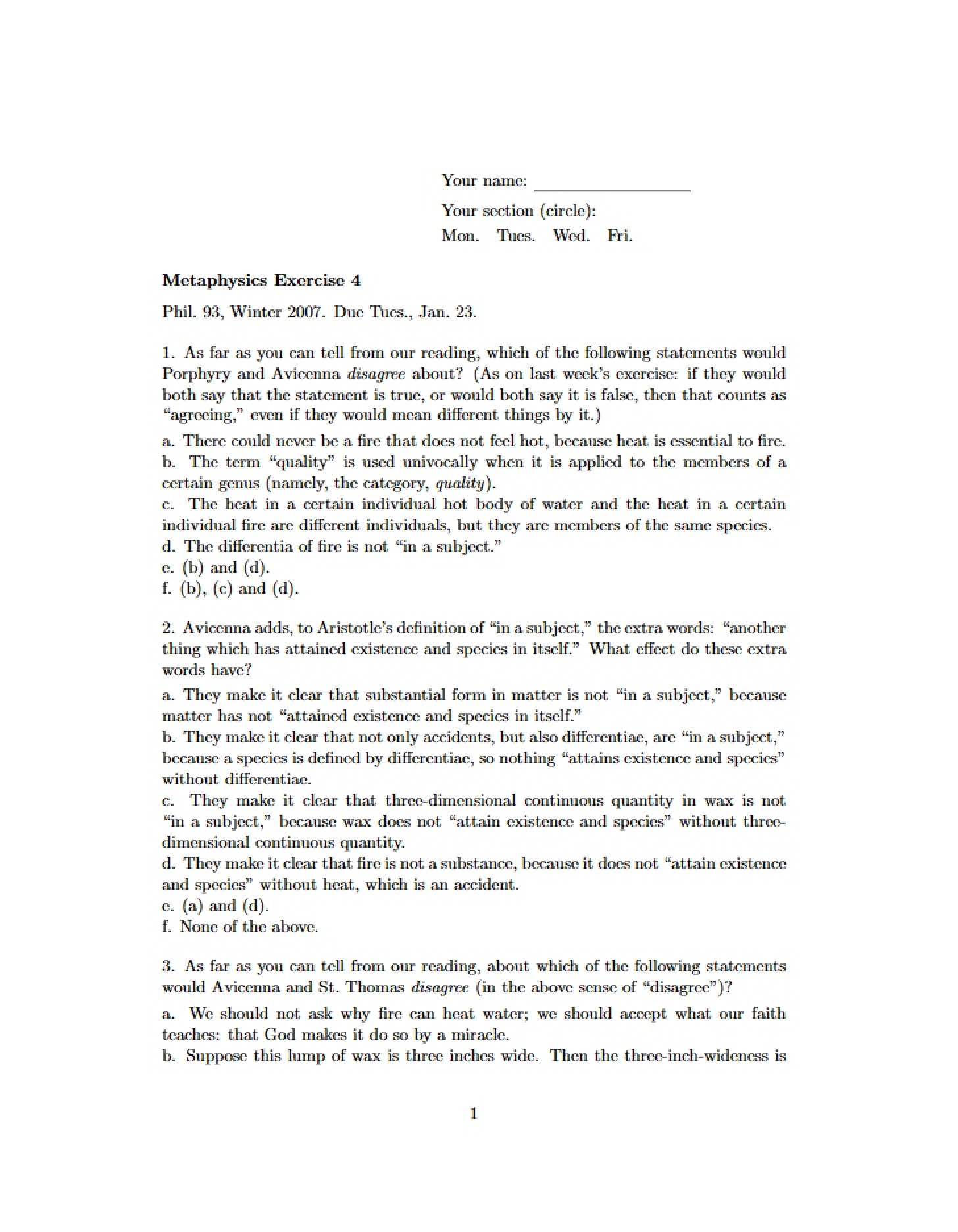 Exercise 4 Metaphysics