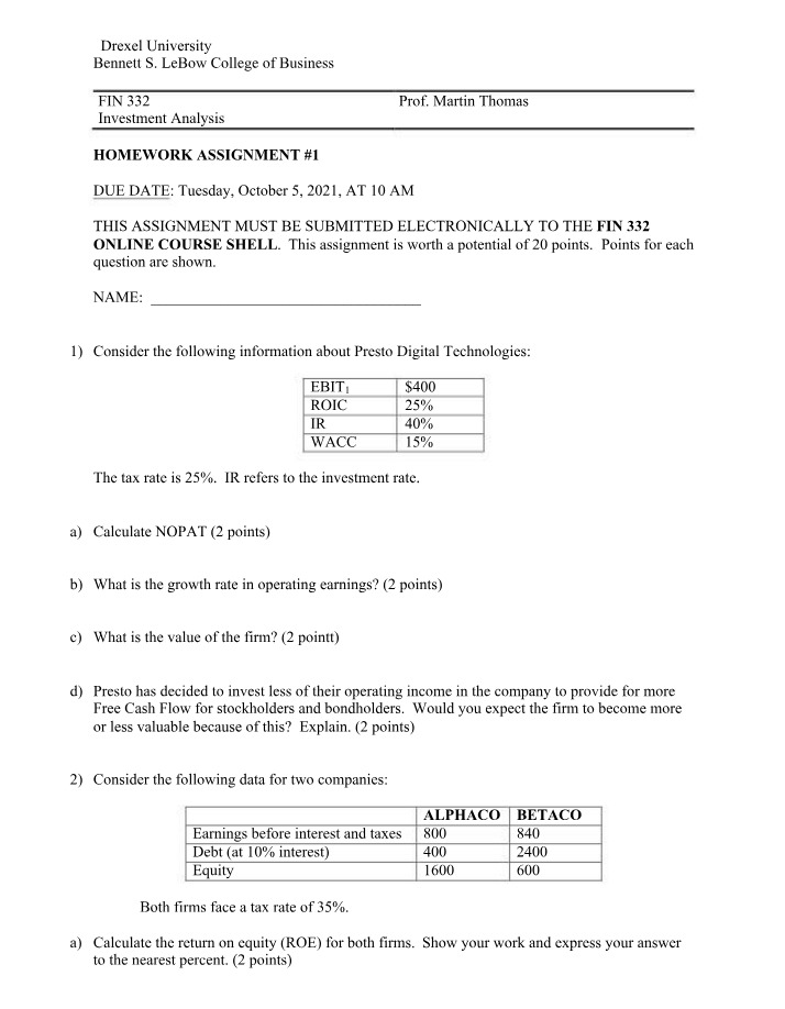 FIN 332 Midterm Practice