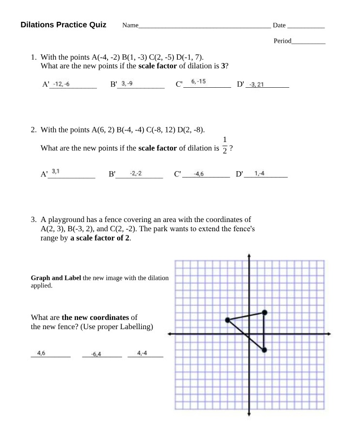 Practice Quiz - Dilations