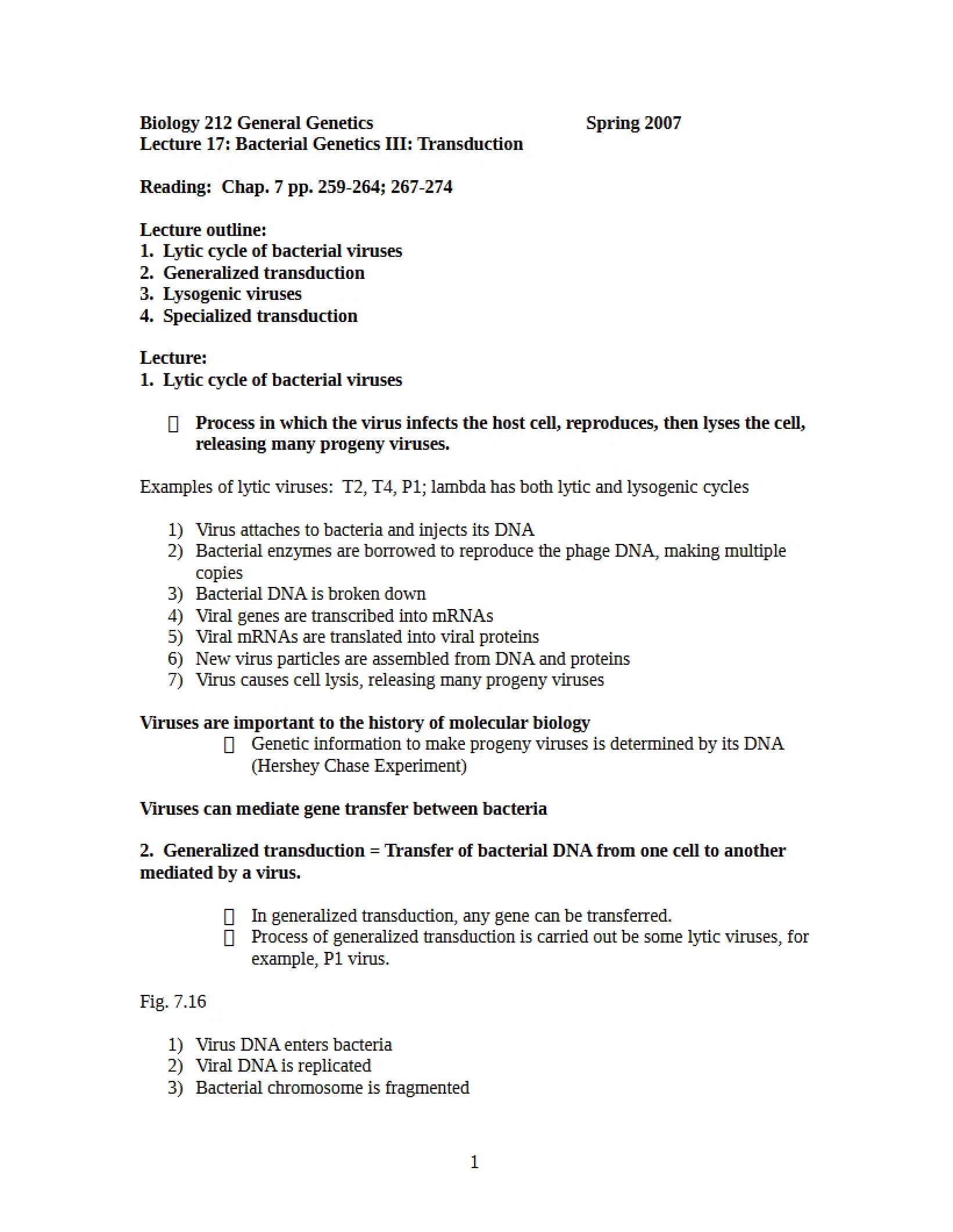 Transduction (Bacterial Genetics III)