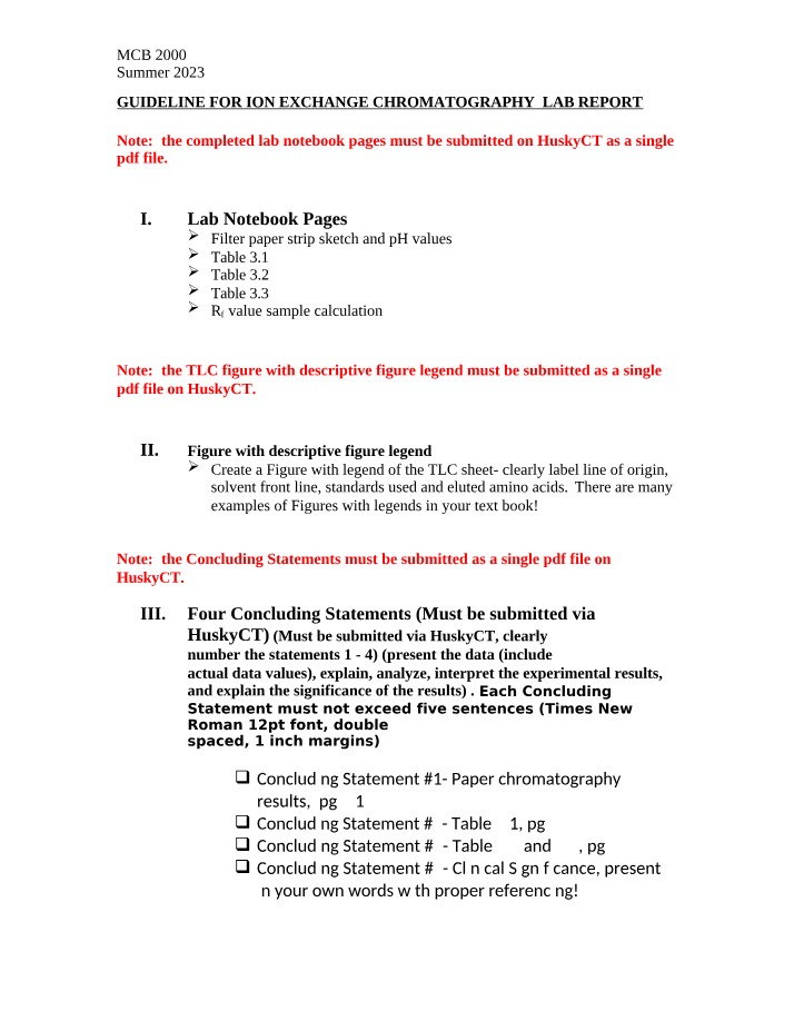 Ion Exchange Chromatography Lab Report Guidelines - MCB 2000