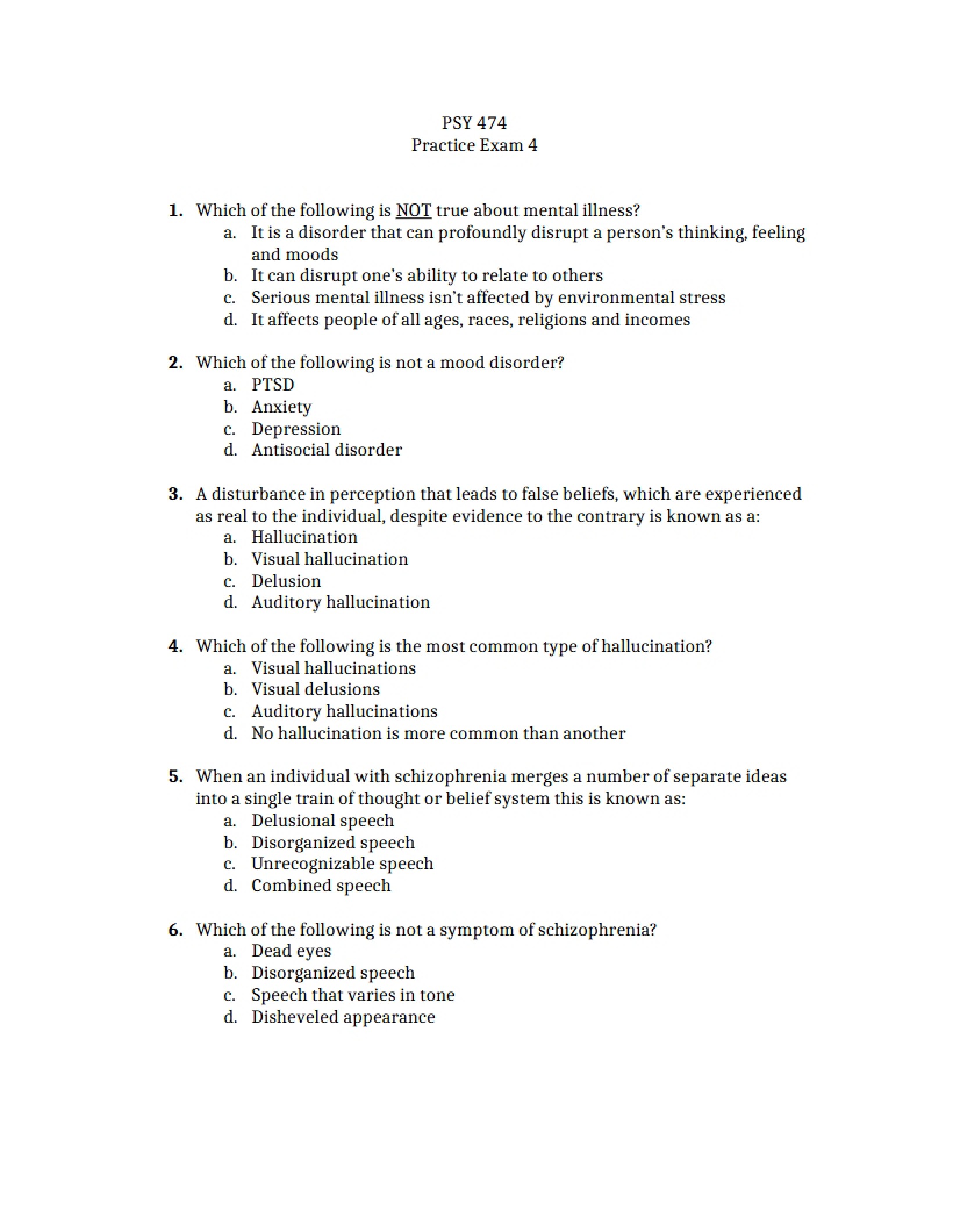 Practice for Exam 4