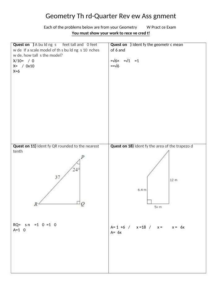 Geometry Assignment - Third-Quarter Review