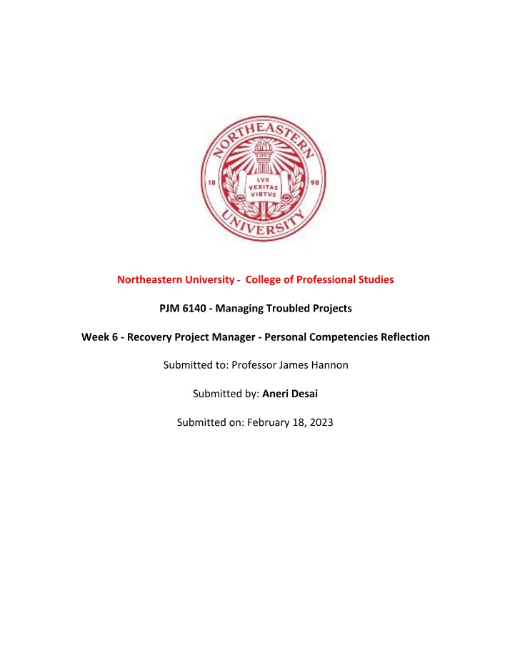 Week 6 Personal Competencies Reflection for Recovery Project Manager