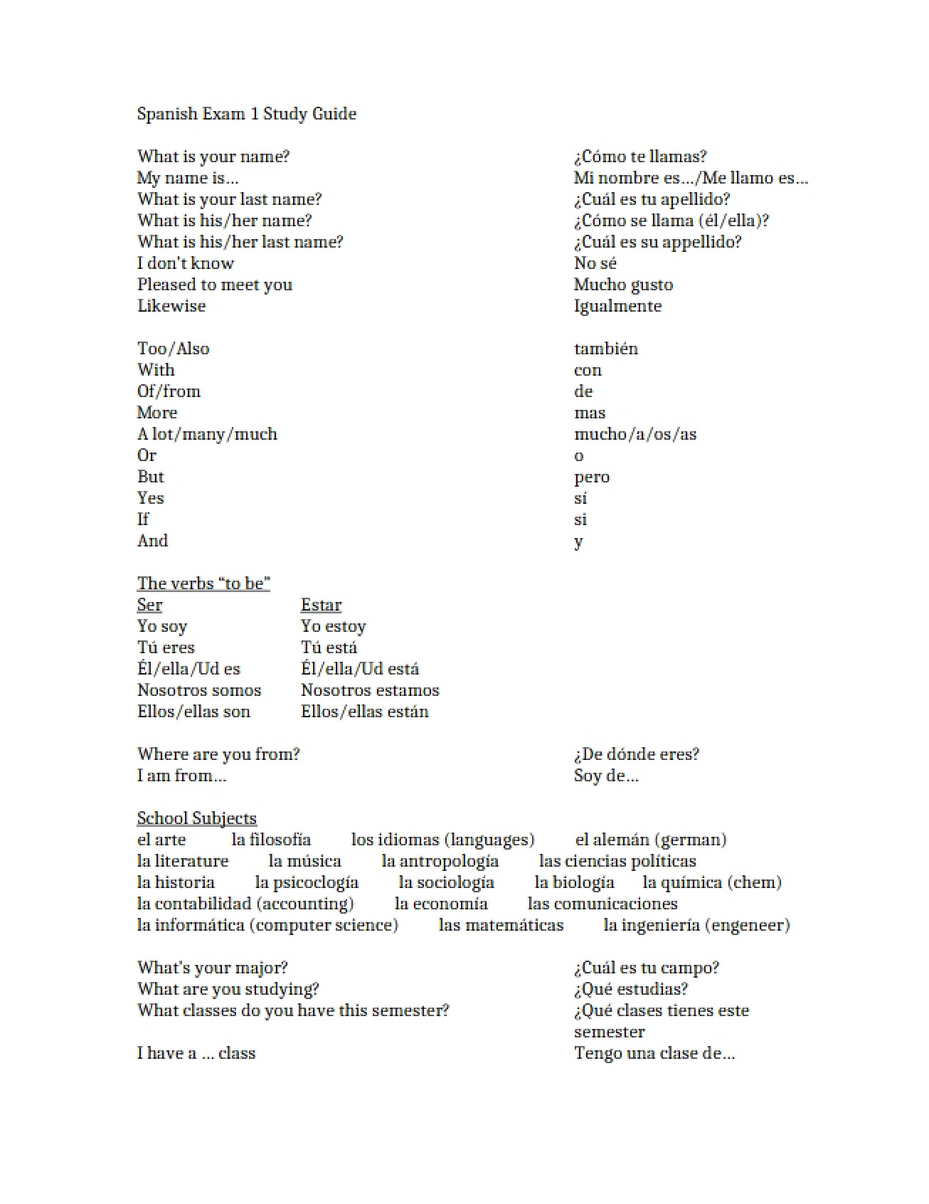 First Spanish Exam
