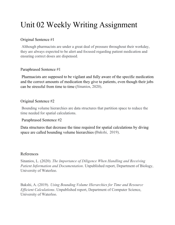 Weekly Writing Assignment - Unit 02