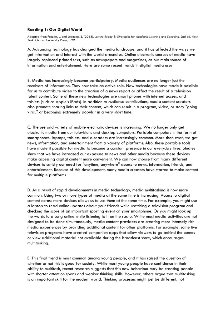 Wk 8 Argument Essay Assessment - Reading and Listening Texts