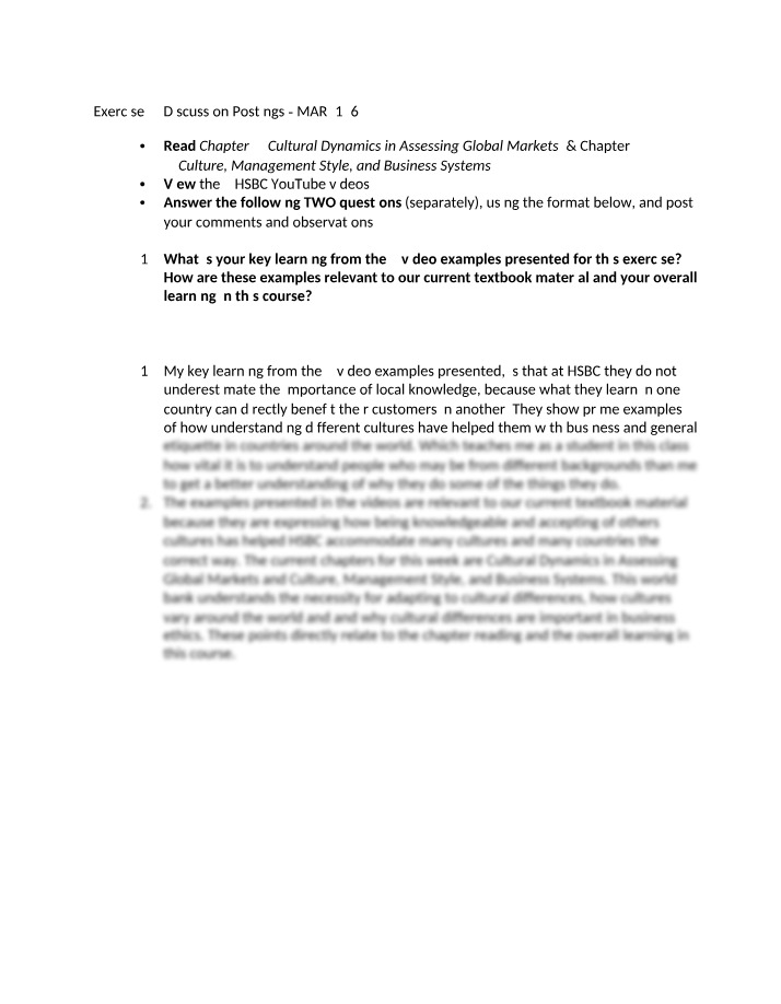 Discussion Postings - Exercise 3