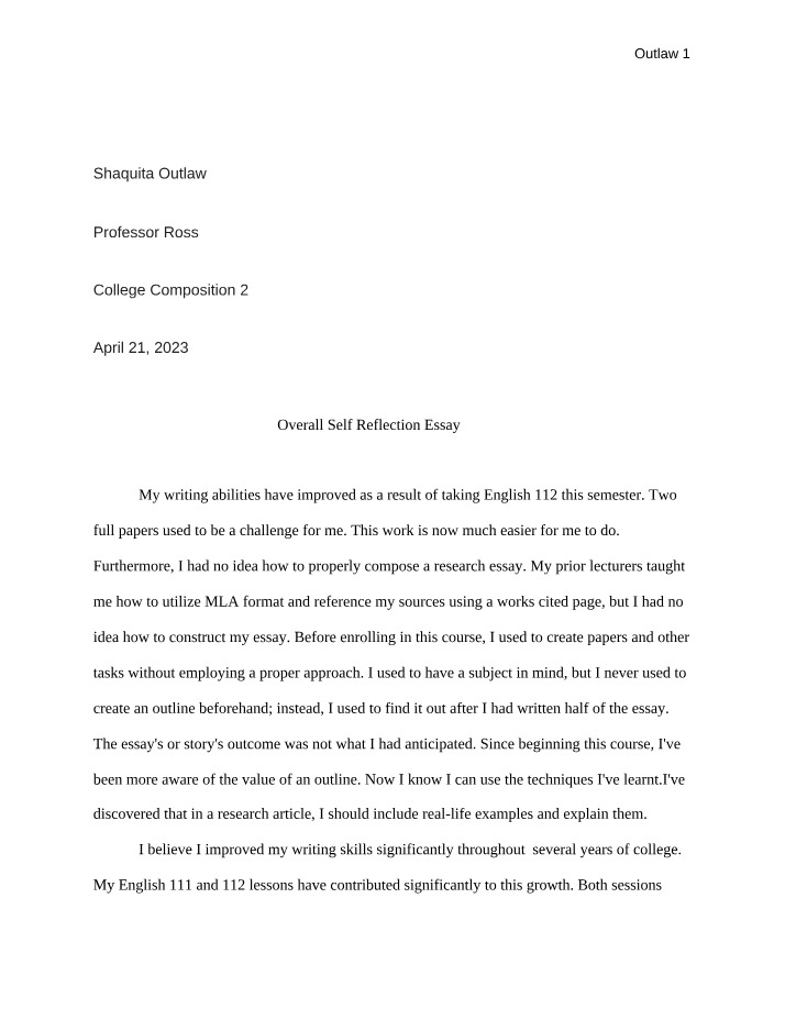 Self Reflection Essay - Overall