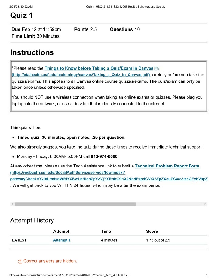 HSC4211 - Health, Behavior, and Society Quiz 1