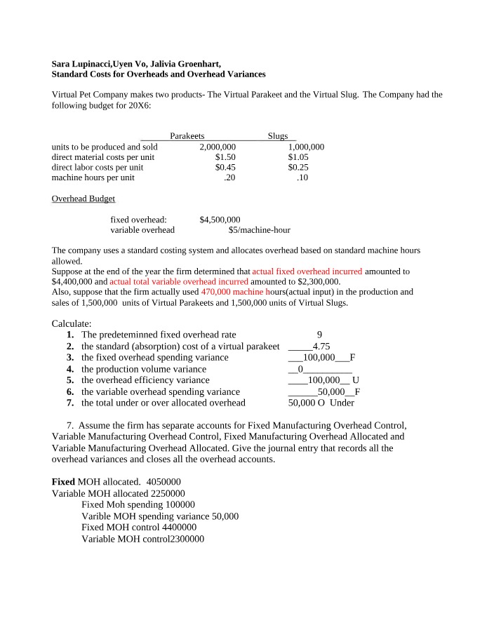 Class 1 - Overhead Variance