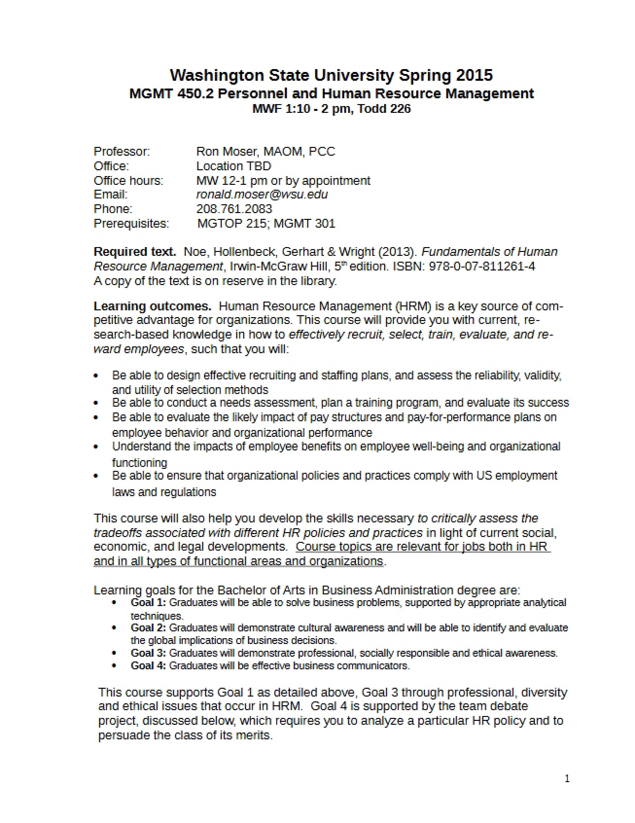 MGMT 450 Course Outline