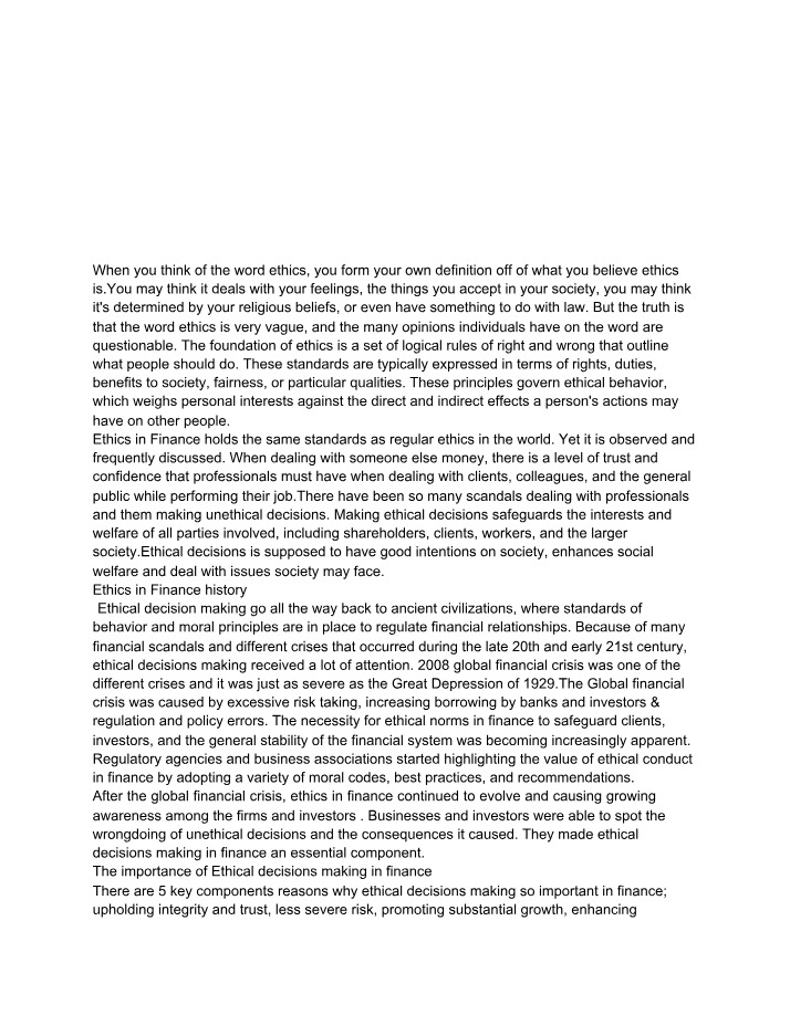 Upholding Ethical Decision Making in Finance