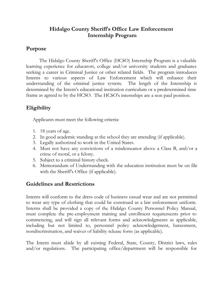Internship Program - Hidalgo County Sheriff's Office Law Enforcement