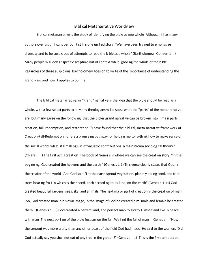 Worldview of the Biblical Metanarrative