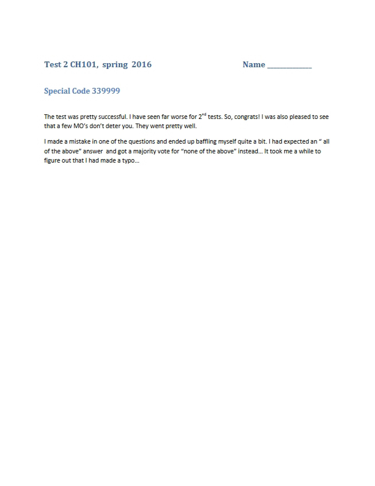 Spring 2016 CH101 Test 2