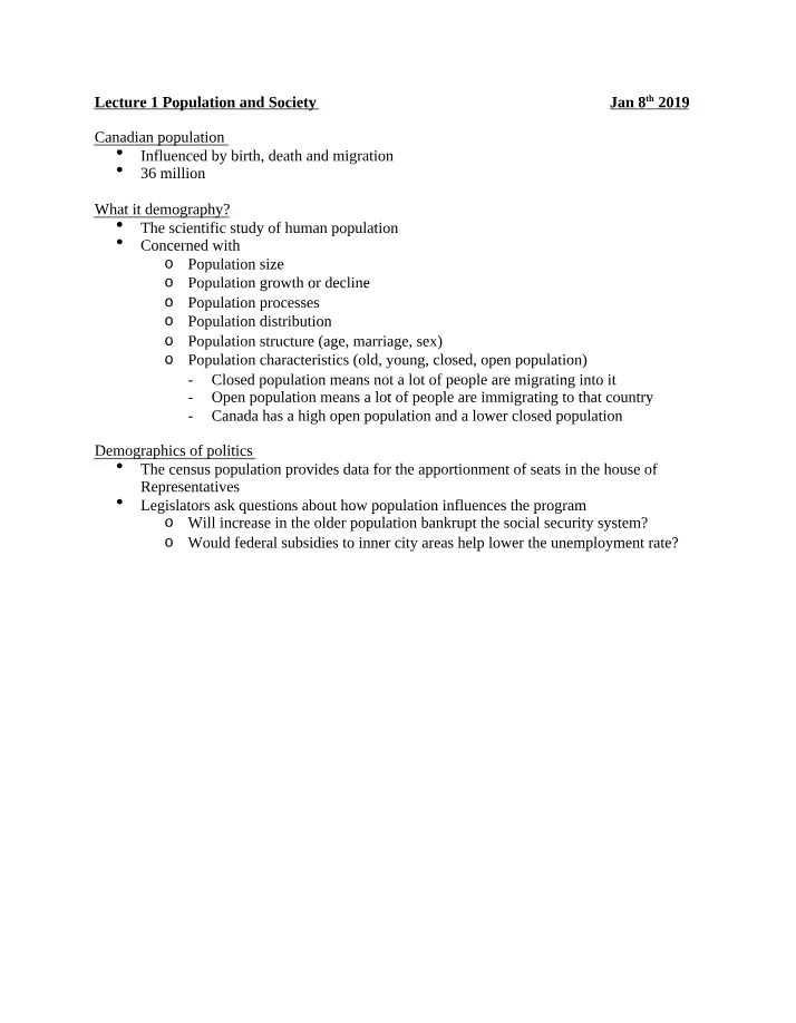 Population and Society - Lecture 1