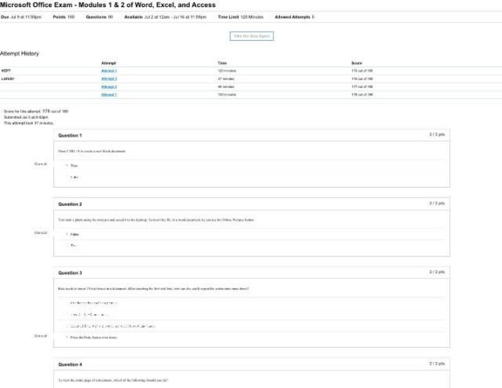 Word, Excel, and Access Exam - Modules 1 and 2
