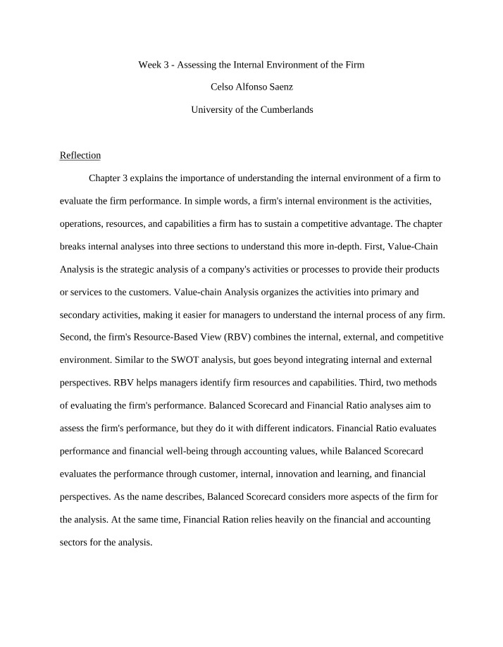 The Internal Environment of a Firm - Key Analysis