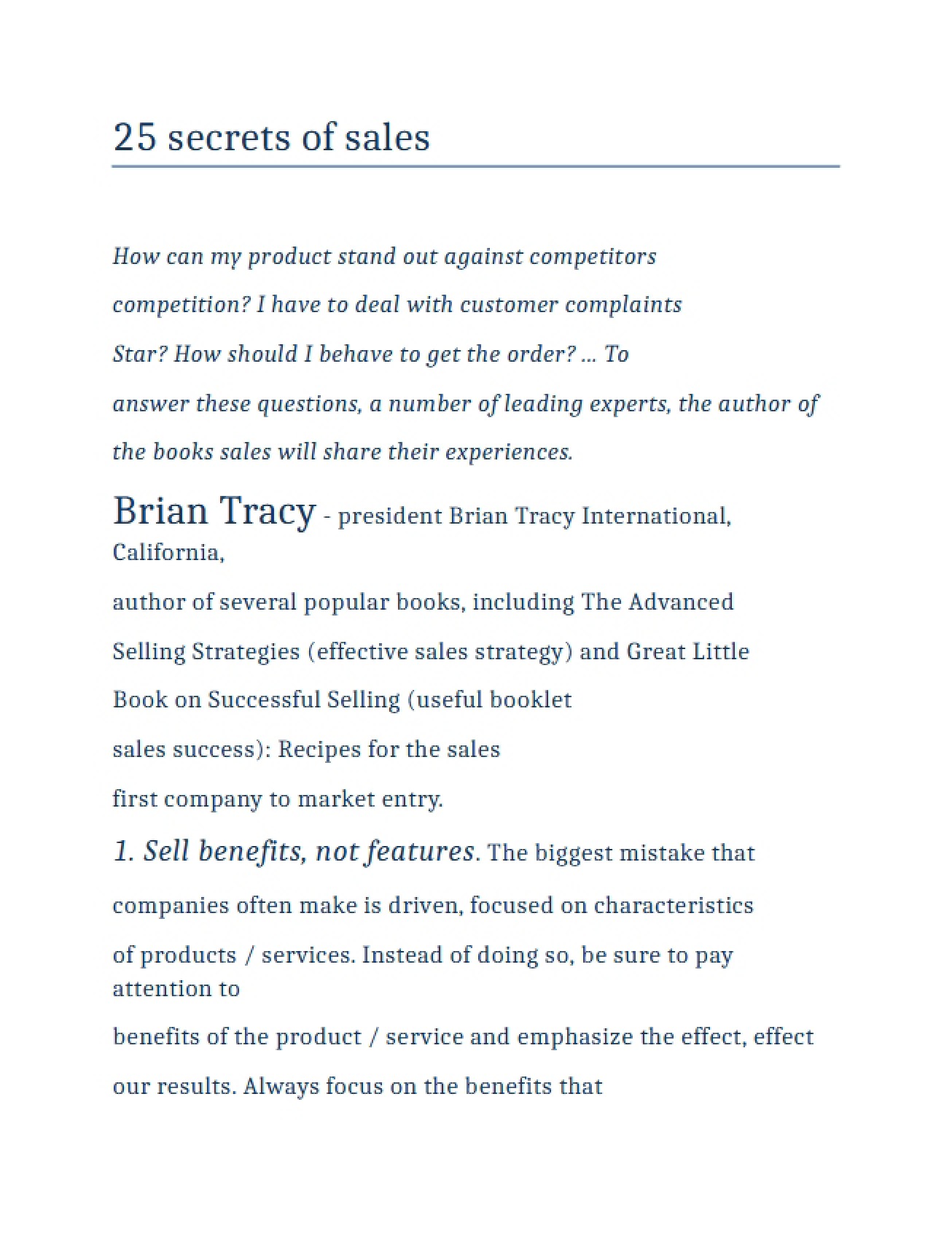 Sales Secrets Top 25