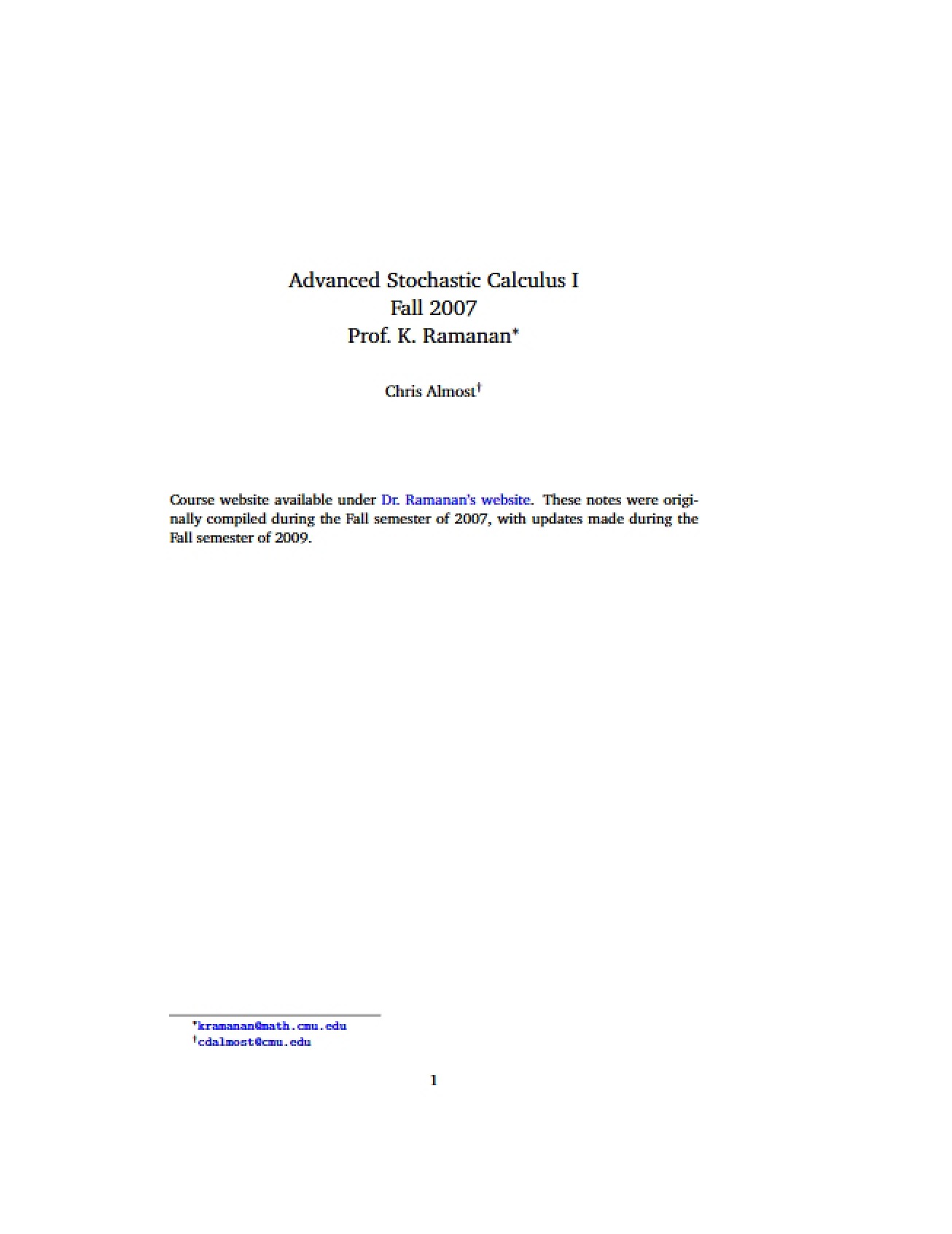 Stochastic Calculus Advanced Part I