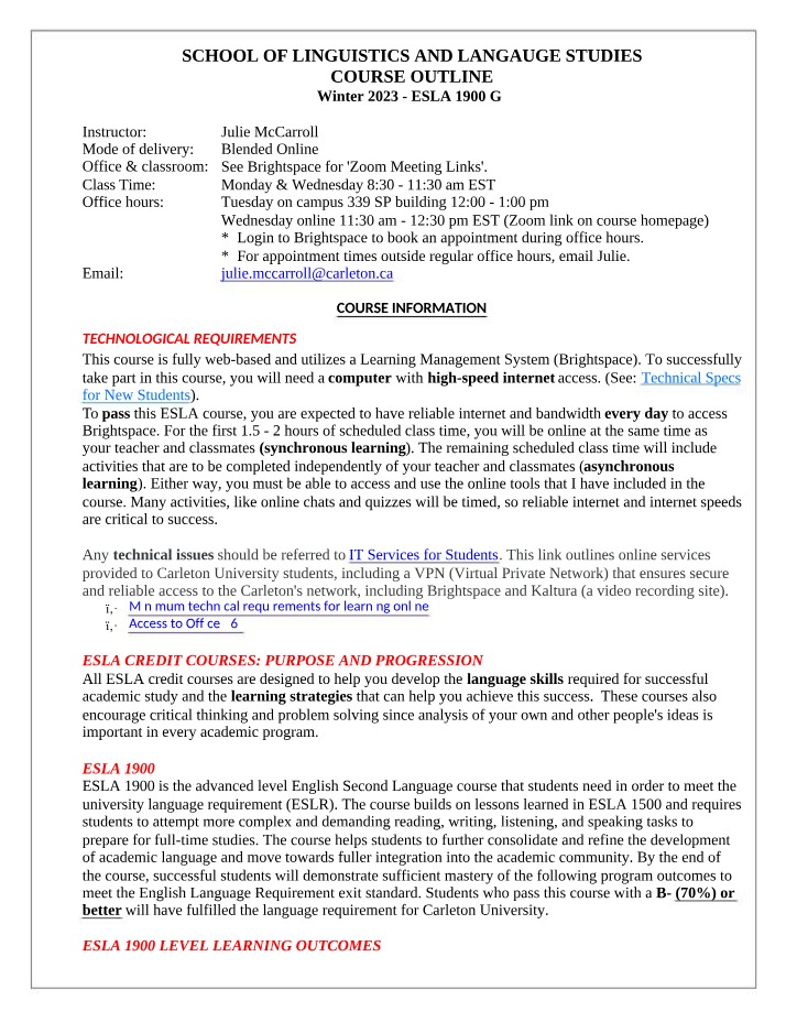 ESLA 1900 G Winter 2023 Course Outline