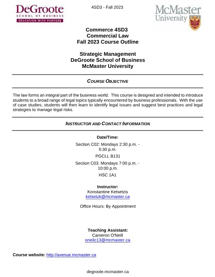 COMM4SD3 Course Outline - Fall 2023