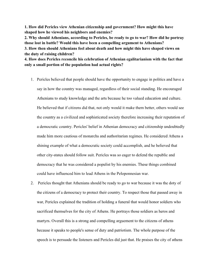 Pericles on Athenian Government and Citizenship