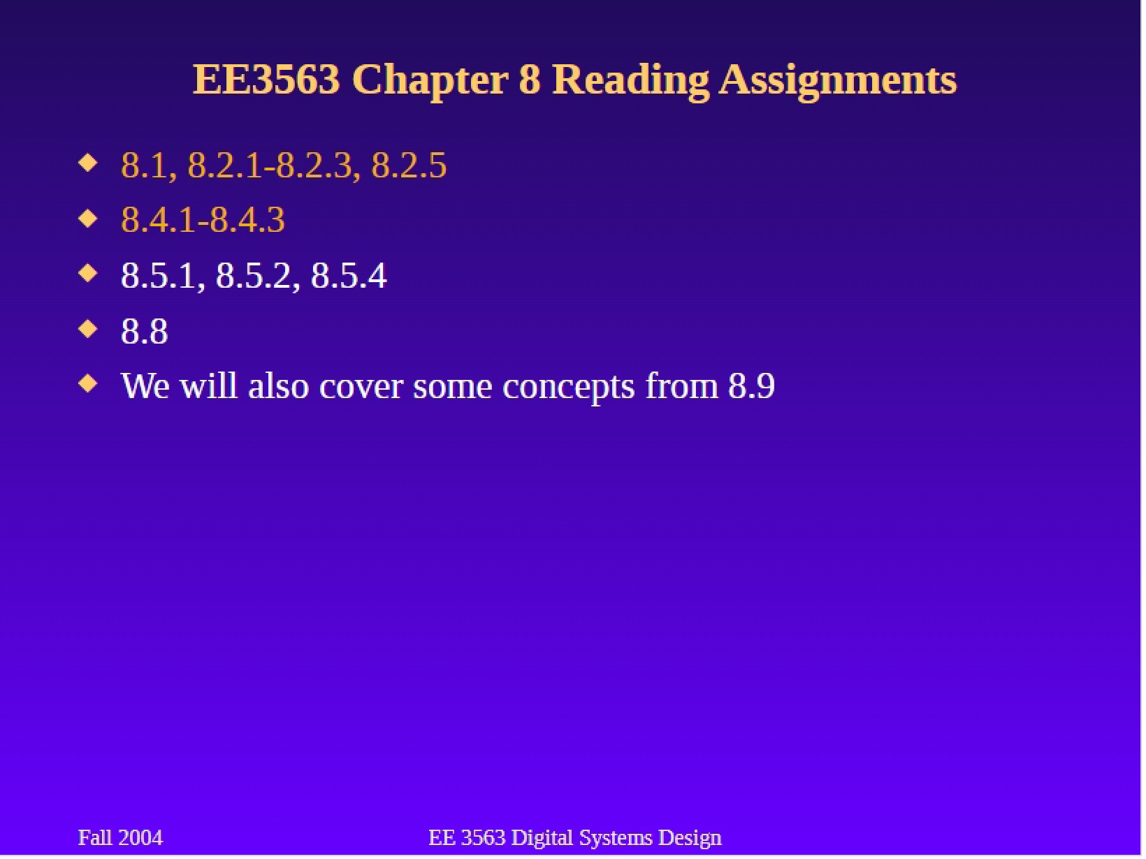 Assignments for Reading