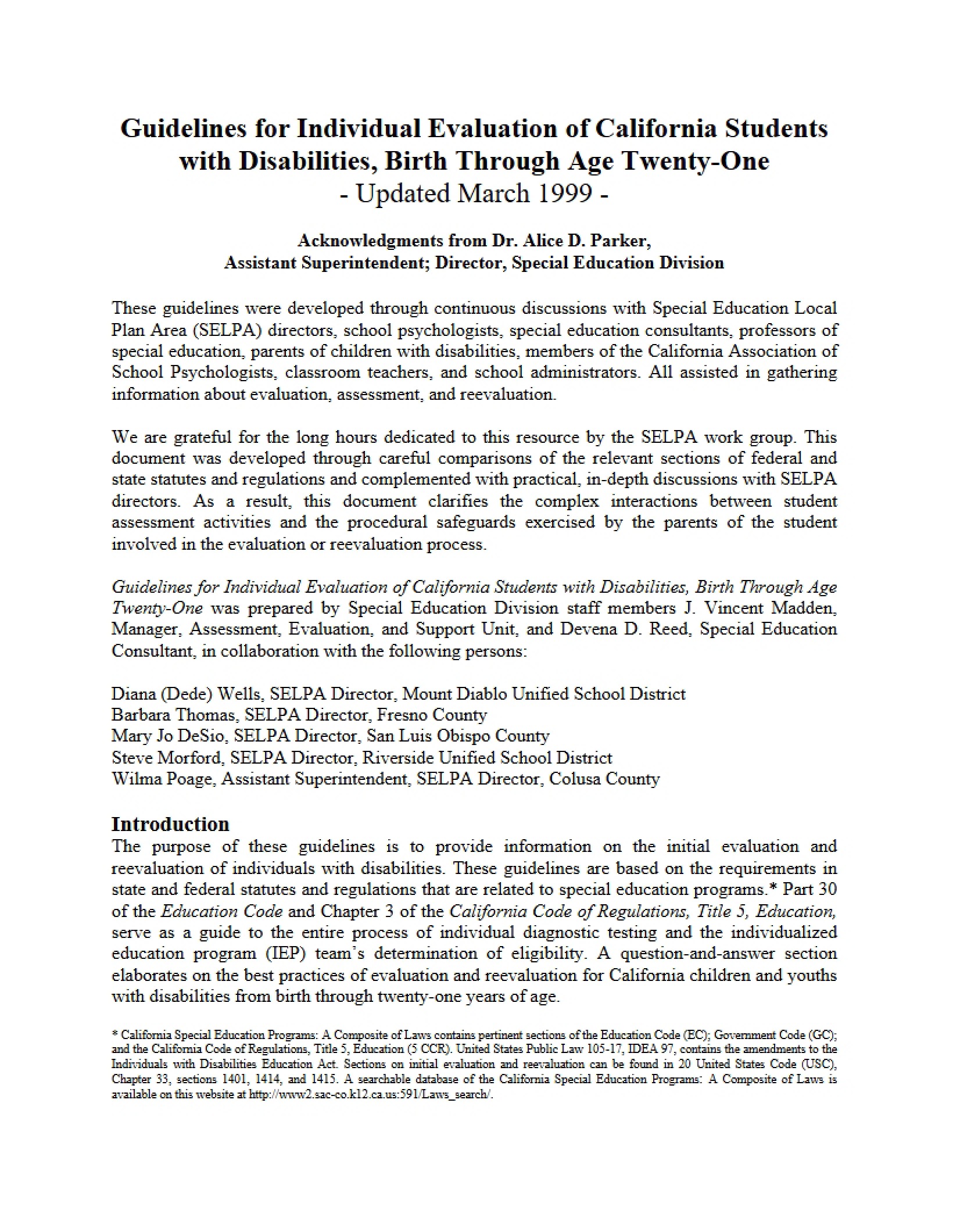 California Guidelines Evaluation of Students with Disabilities