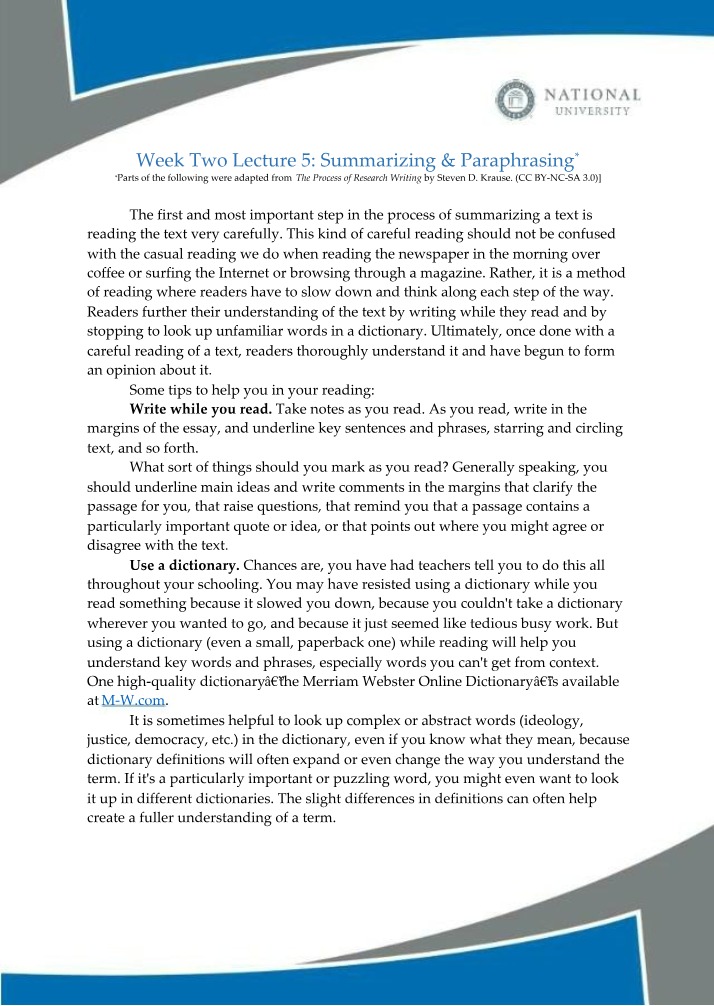 Summarizing and Paraphrasing - Week 2 Lecture 5