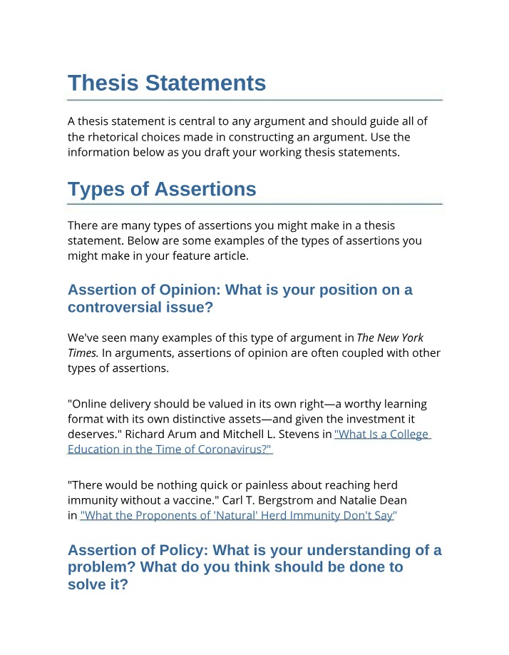 Guide to Constructing Effective Thesis Statements