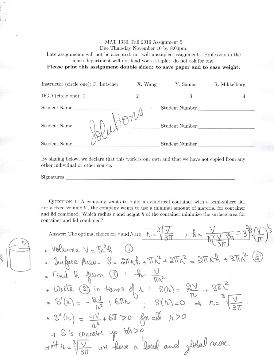 Solutions for Assignment 5