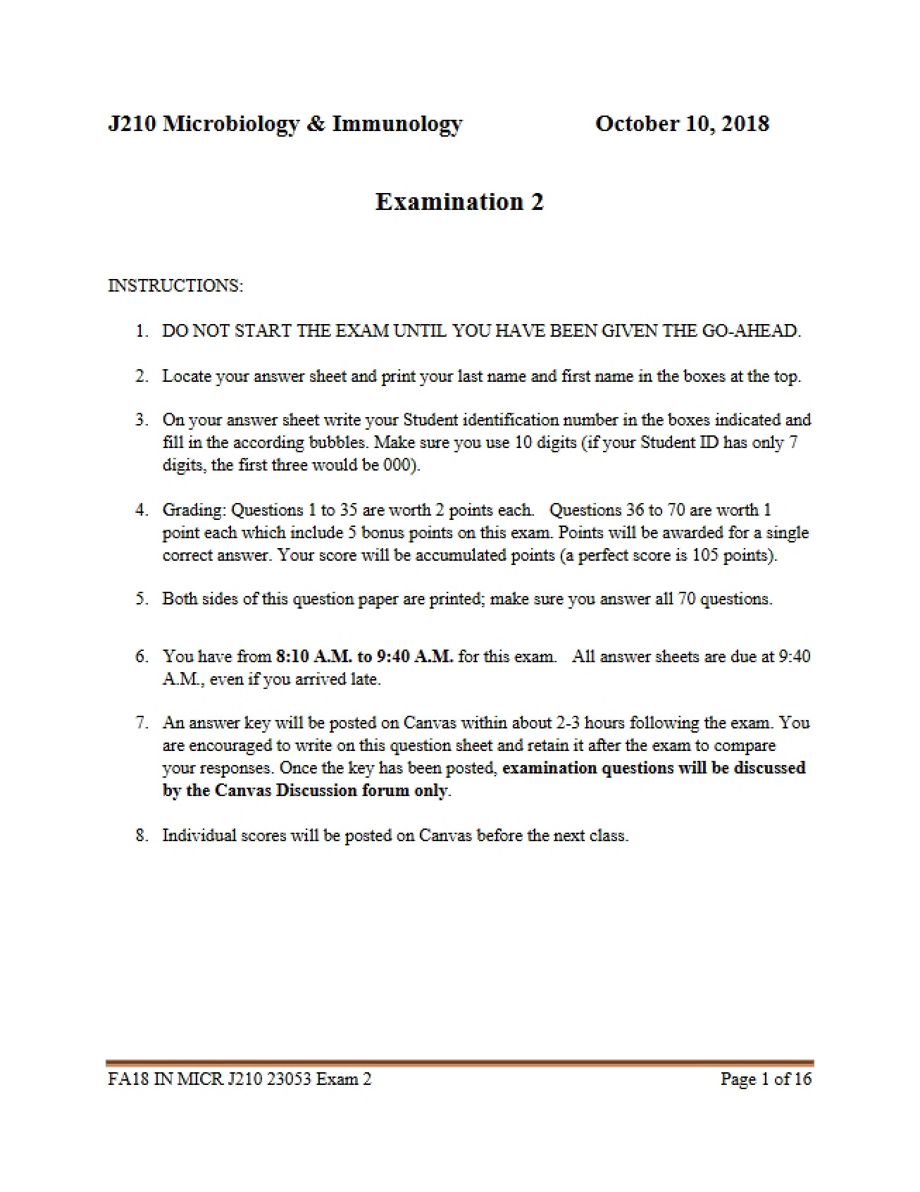 Microbiology and Immunology Exam Two