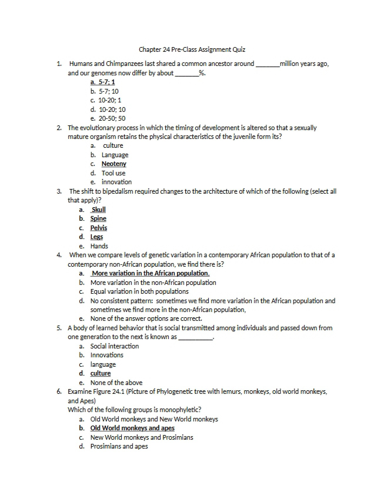 Pre-Class Quiz Chapter 24