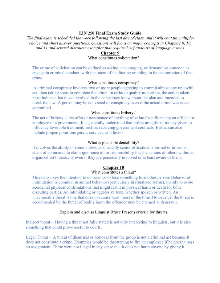 Study Guide for Final Exam
