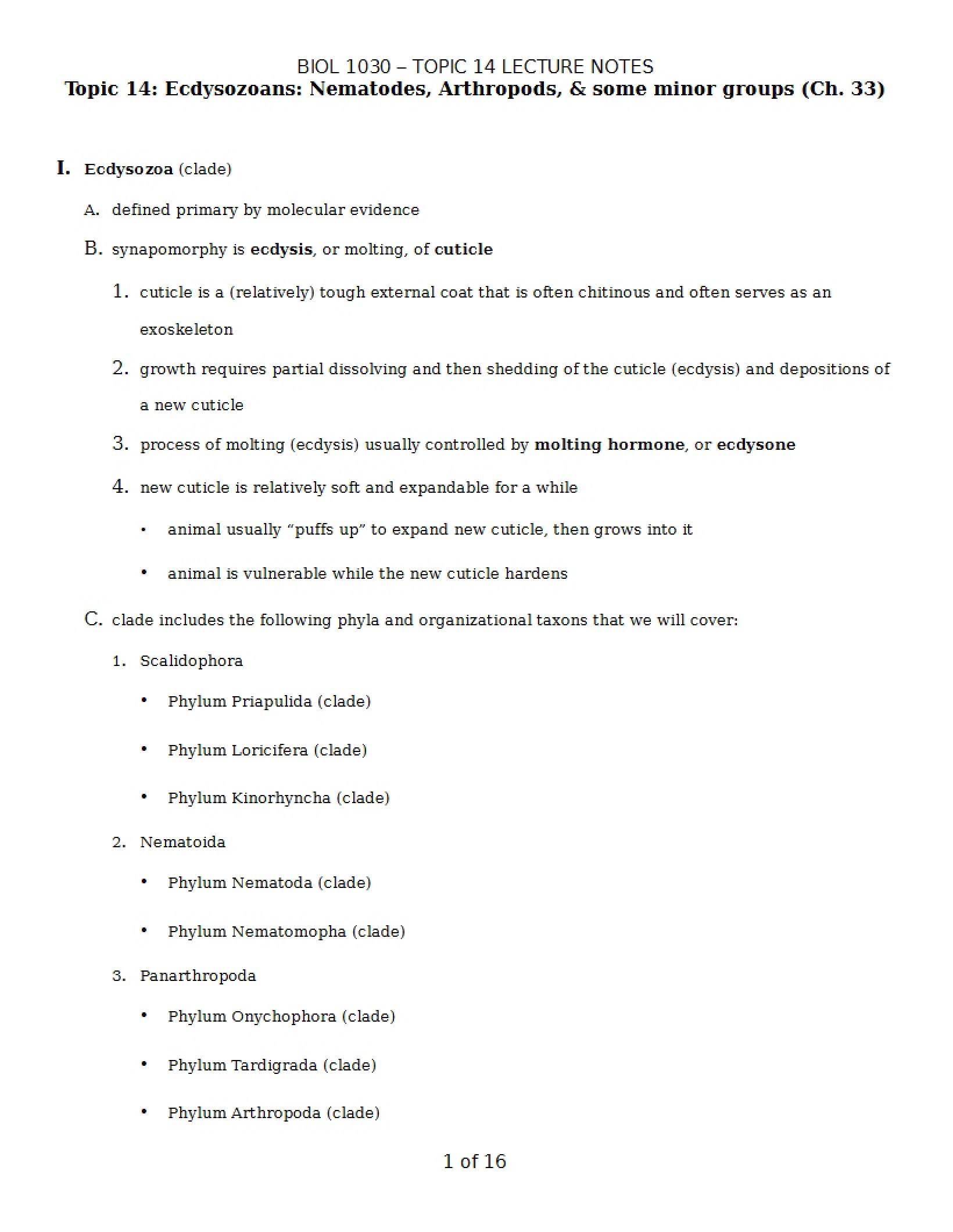 Nematodes and Ecdysozoans (Topic 14)