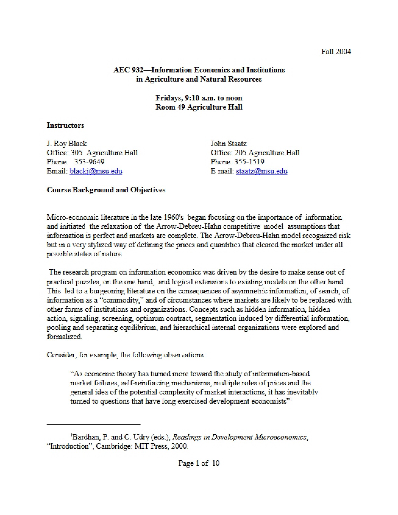 Information Economics Syllabus