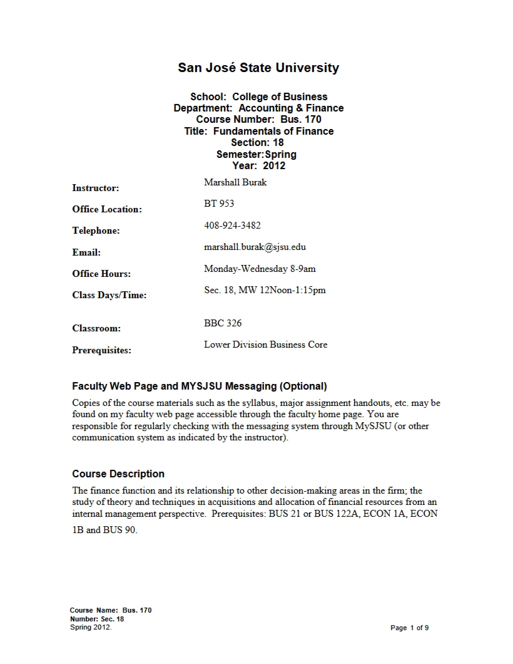 Finance Fundamentals Spring 2012 Template