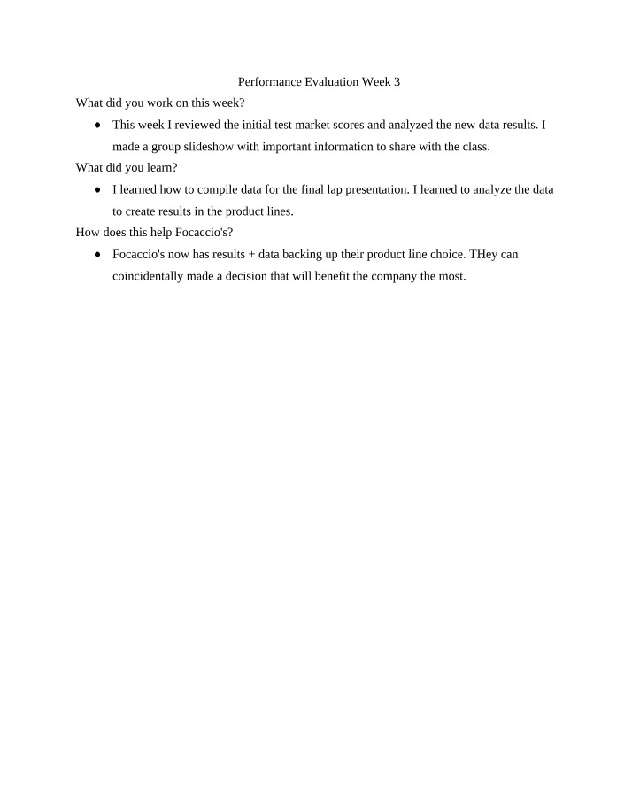 Week 3 Performance Evaluation