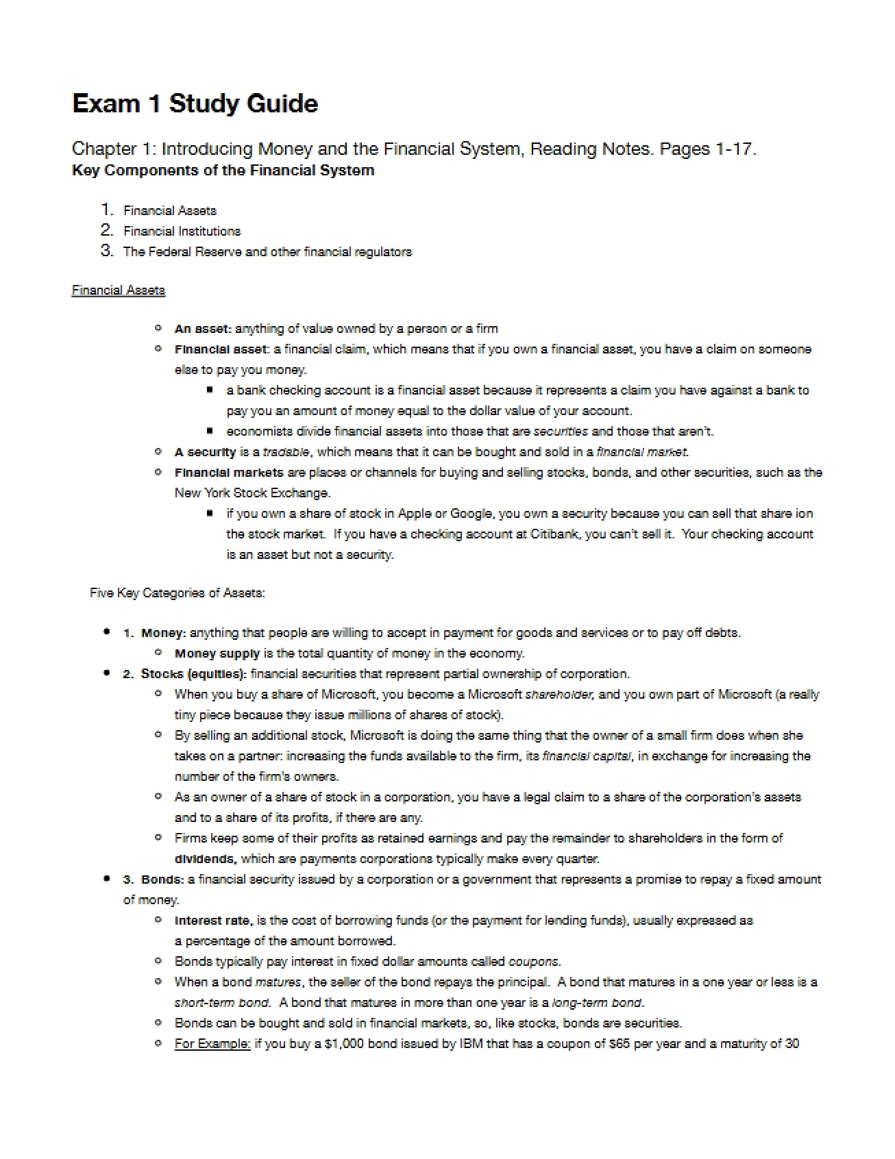 Preparation Guide for Exam One in Finance