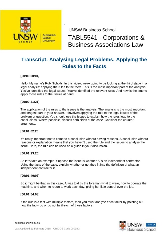 Analyze Issues by Applying Legal Rules