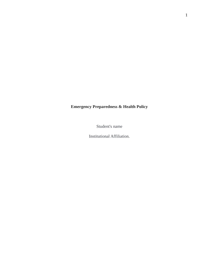 Work Environment Role in Ensuring Emergency Preparedness