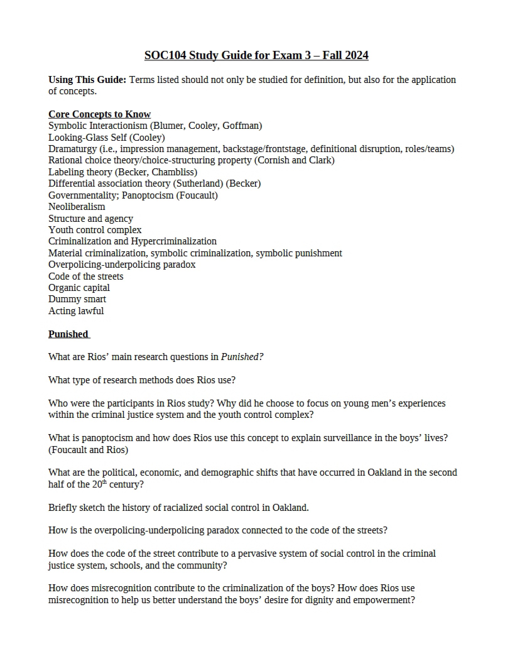 Study Guide for Final