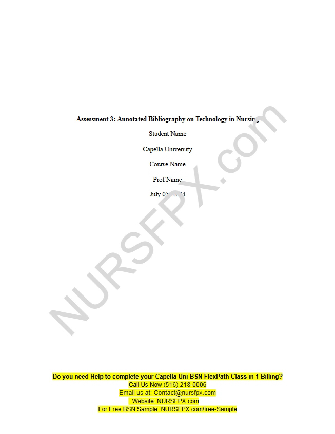 Technology in Nursing Annotated Bibliography (Assessment 3) - 5 Pages