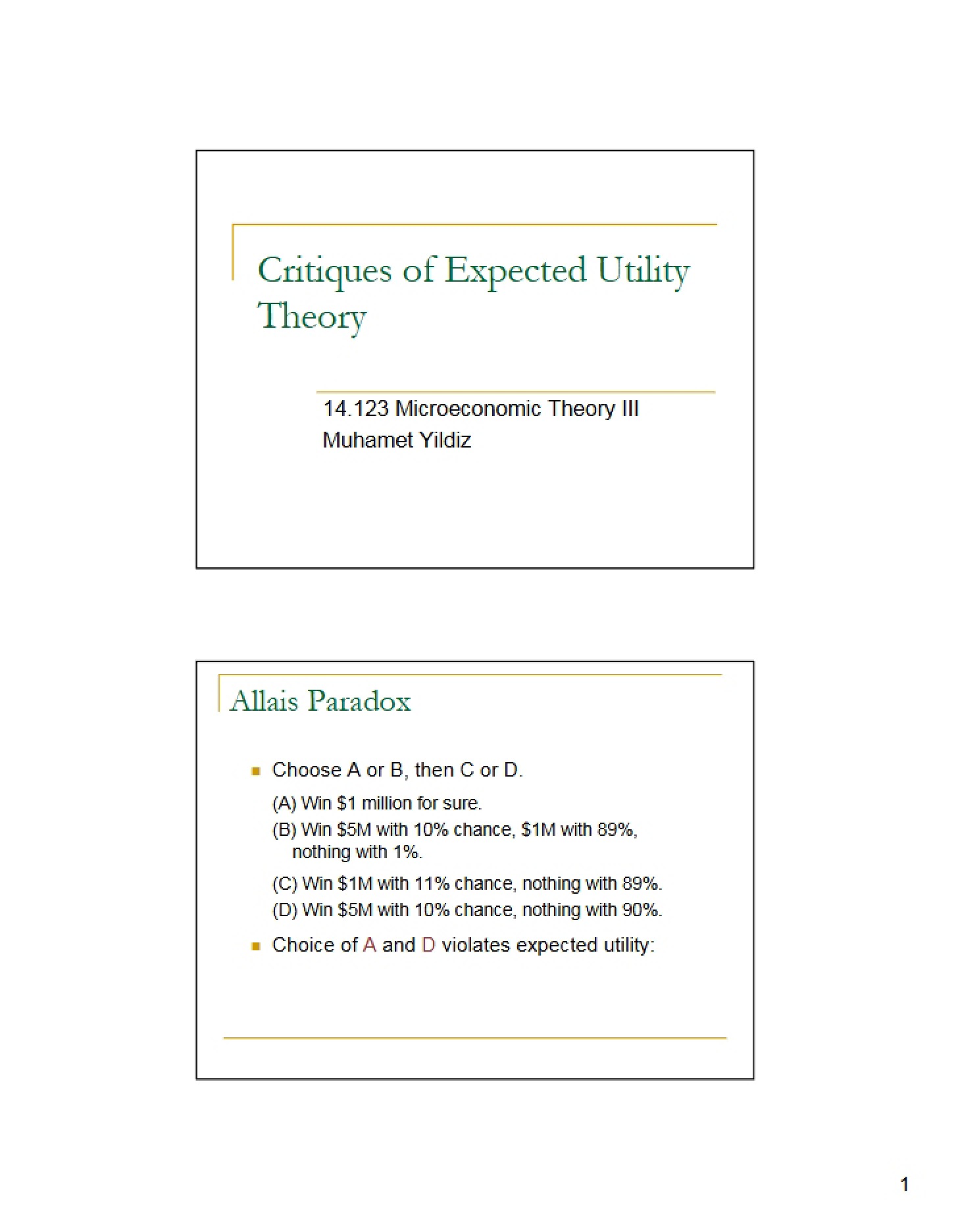 Expected Utility Theory Criticism